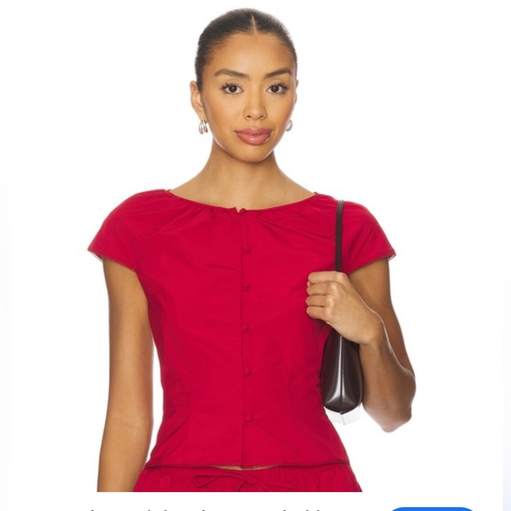 Amanda Uprichard Red Short Sleeve Button-Front Top